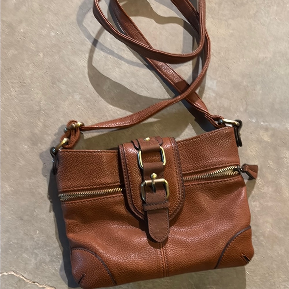 Aldo Brown Leather Crossbody Bag with Buckle Closure